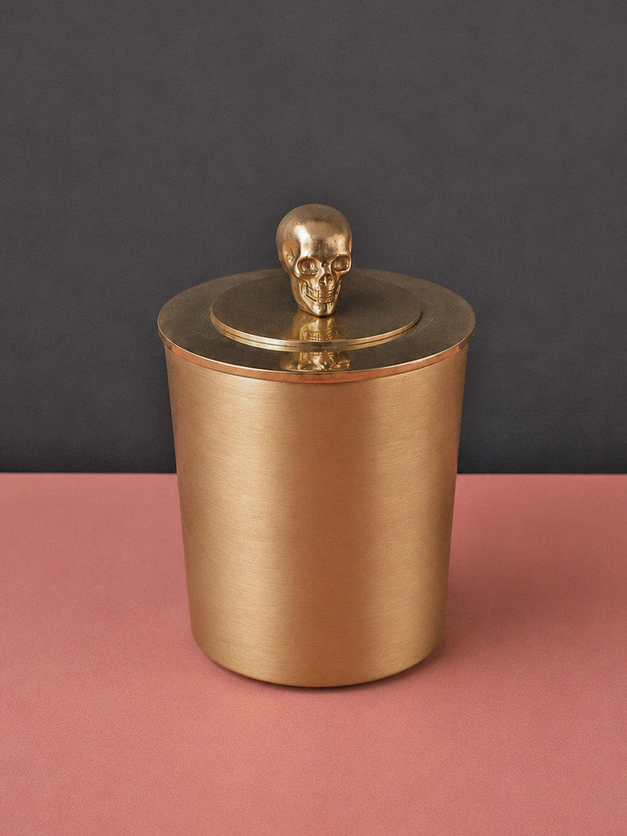 skull candle holder with topper made from solid brass