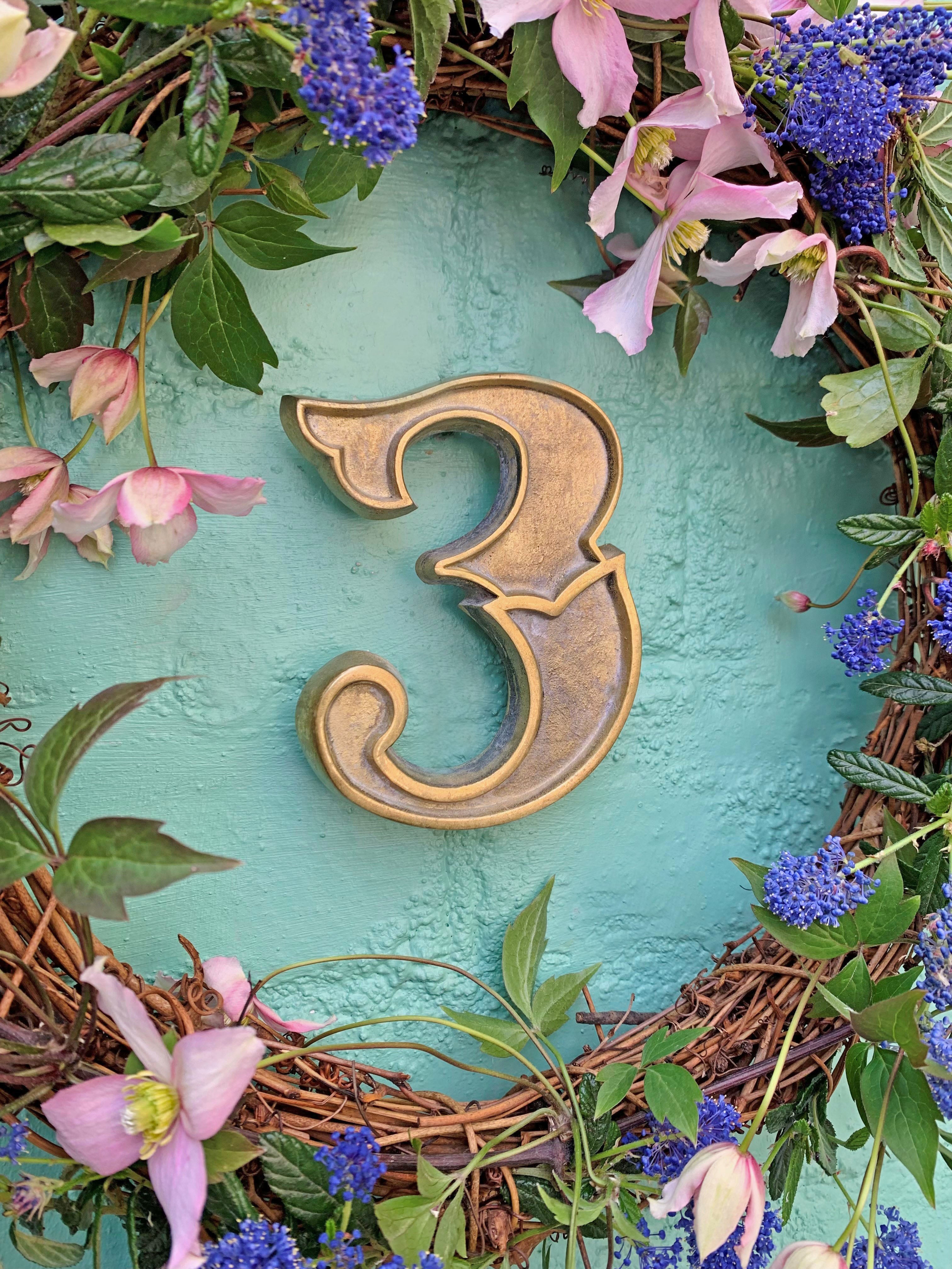 house numbers made from solid brass, victorian inspired design perfect for front doors and home entrances porches