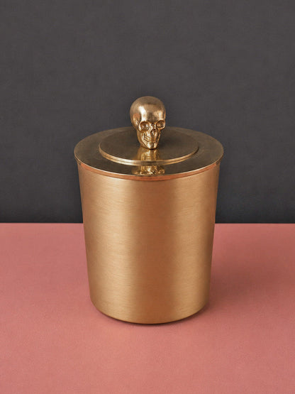 skull candle holder with topper made from solid brass
